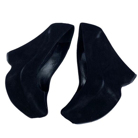 Gianmarco Lorenzi Black Suede Leather Almond Toe Wedge Platform Pumps 37 US7 - Picture 15 of 16